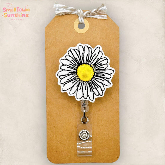 Daisy Retractable Badge Reel: Flower ID Holder, Name Tag, Swappable Topper, Coworker Gift, Lanyard, MRI Safe, Heavy Duty Options | GLITTER
