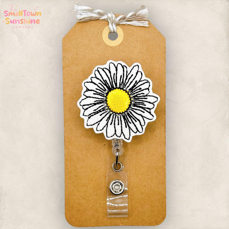 Daisy Retractable Badge Reel: Flower ID Holder, Name Tag, Swappable Topper, Coworker Gift, Lanyard, MRI Safe, Heavy Duty Options | GLITTER