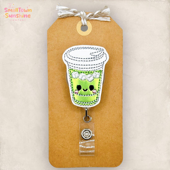 Iced Matcha Retractable Badge Reel: Green Tea ID Holder, Name Tag, Swappable Topper, Coworker Gift, Lanyard, MRI Safe, Heavy Duty Options