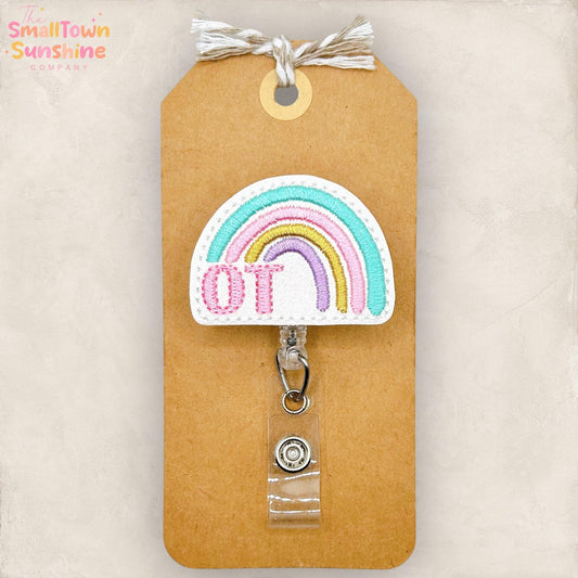 OT Rainbow Retractable Badge Reel: Occupational Therapy Id Holder, Name Tag, Topper, Coworker Gift, Lanyard, MRI Safe, Heavy Duty | GLITTER