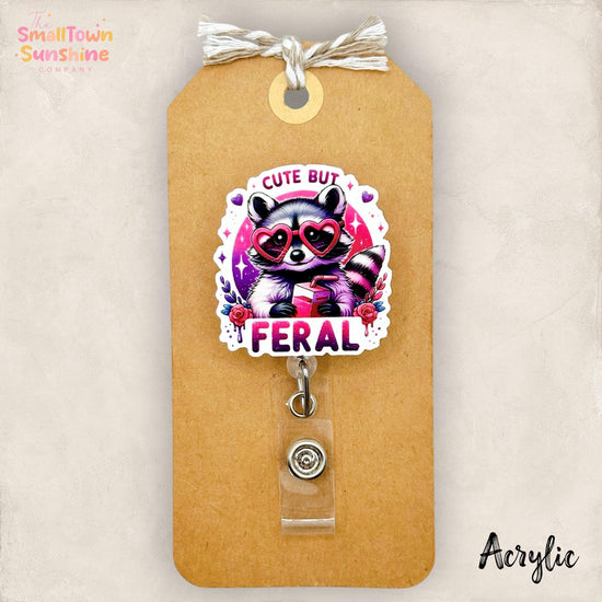 Cute but Feral Retractable Badge Reel: Raccoon ID Holder, Name Tag, Topper, Coworker Gift, Lanyard, MRI Safe, Heavy Duty Options | ACRYLIC