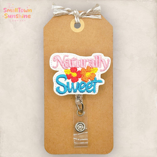 Naturally Sweet Retractable Badge Reel: Summer ID Holder, Name Tag, Topper, Coworker Gift, Lanyard, MRI Safe, Heavy Duty Options | GLITTER