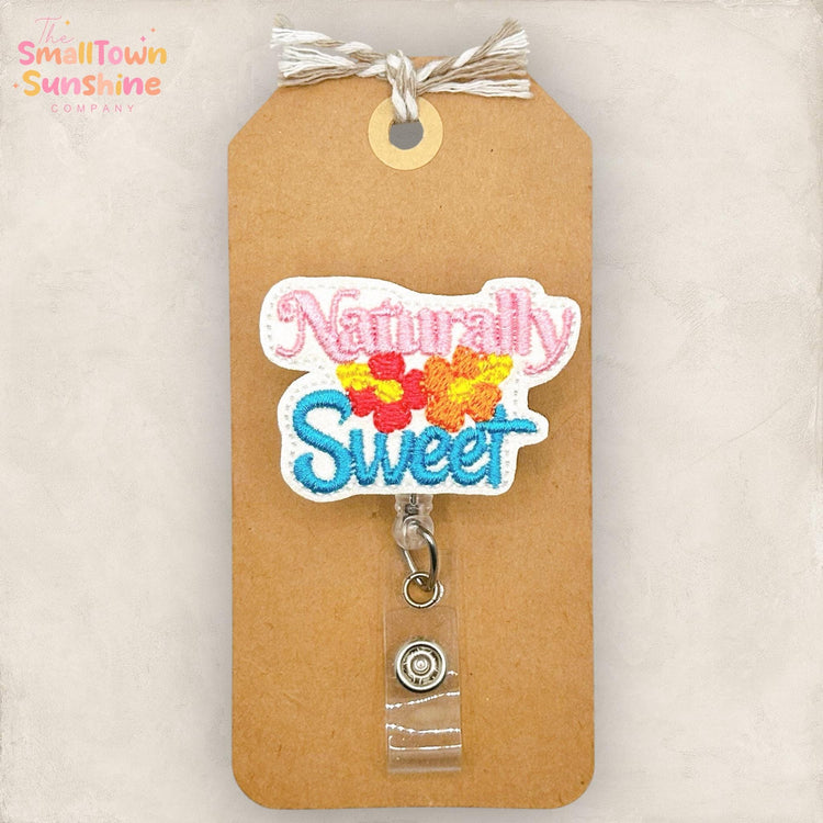 Naturally Sweet Retractable Badge Reel: Summer ID Holder, Name Tag, Topper, Coworker Gift, Lanyard, MRI Safe, Heavy Duty Options | GLITTER