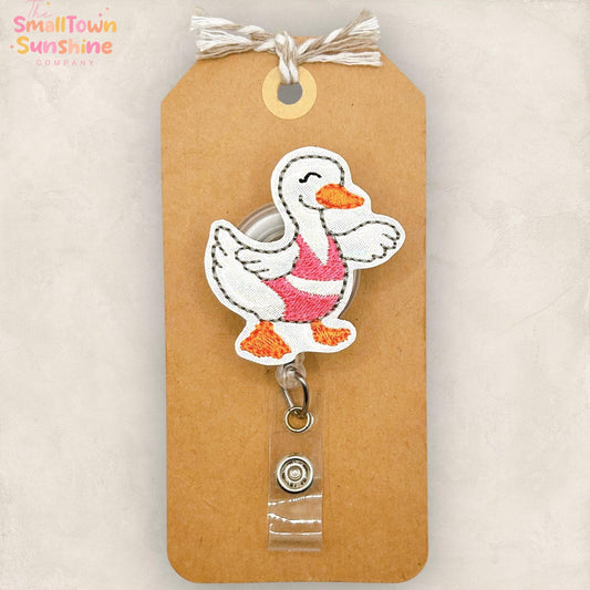 Bikini Goose Retractable Badge Reel: Summer Bird ID Holder, Name Tag, Topper, Coworker Gift, Lanyard, MRI Safe, Heavy Duty Options
