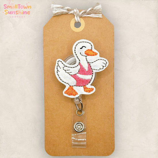Bikini Goose Retractable Badge Reel: Summer Bird ID Holder, Name Tag, Topper, Coworker Gift, Lanyard, MRI Safe, Heavy Duty Options