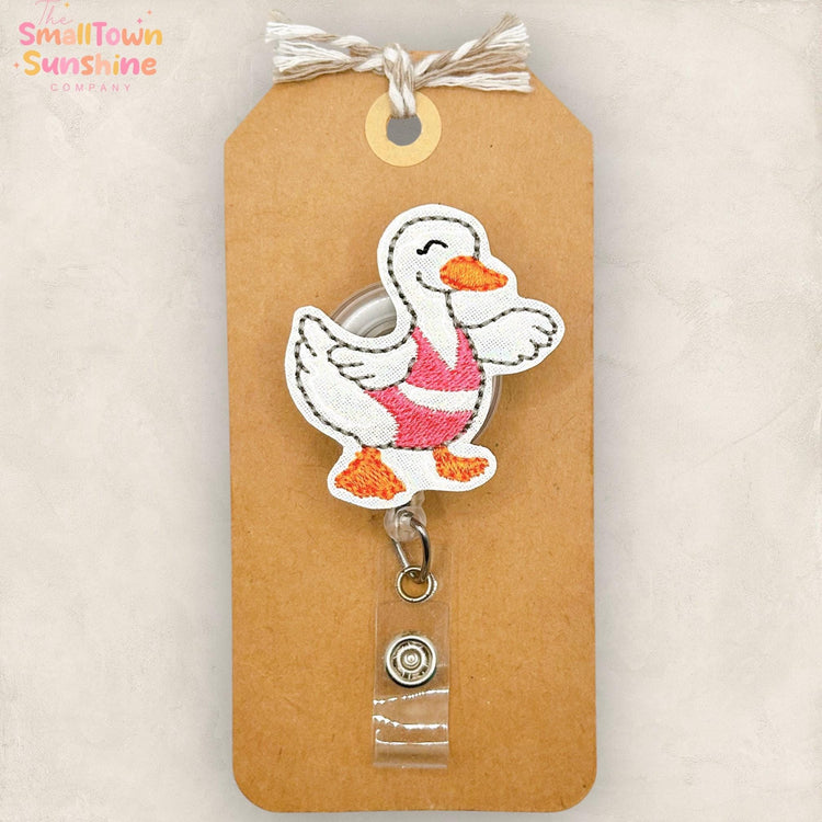 Bikini Goose Retractable Badge Reel: Summer Bird ID Holder, Name Tag, Topper, Coworker Gift, Lanyard, MRI Safe, Heavy Duty Options