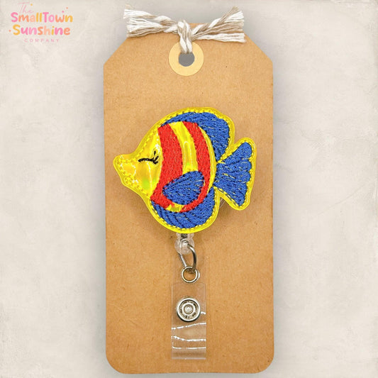 Tropical Fish Retractable Badge Reel: Summer ID Holder, Name Tag, Swappable Topper, Coworker Gift, Lanyard, MRI Safe, Heavy Duty Options