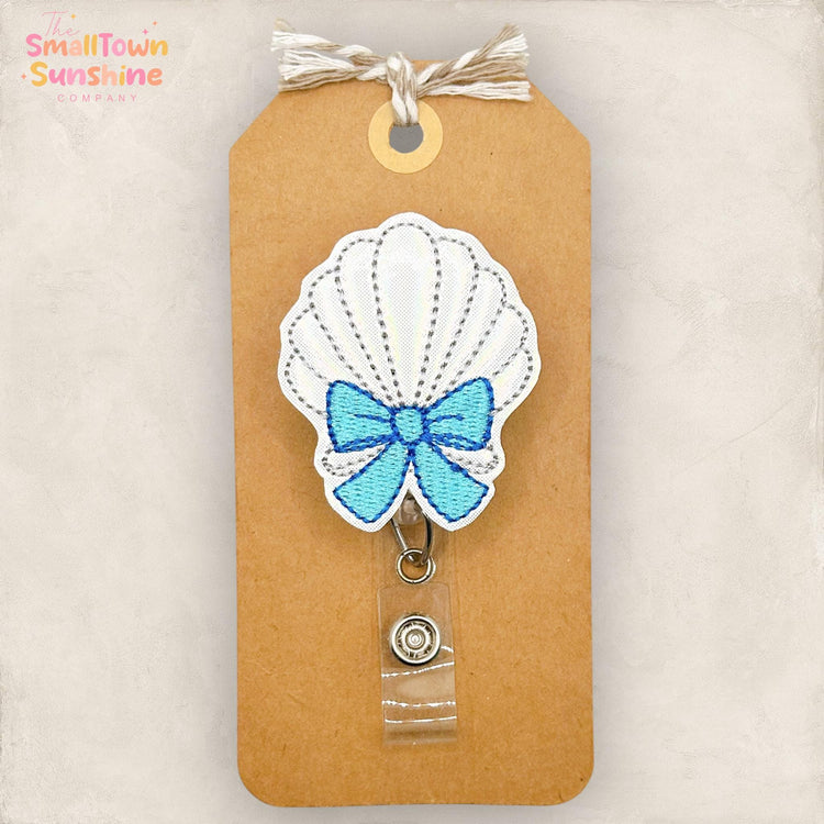 Coquette Seashell Retractable Badge Reel: Summer ID Holder, Name Tag, Topper, Coworker Gift, Lanyard, MRI Safe, Heavy Duty Options
