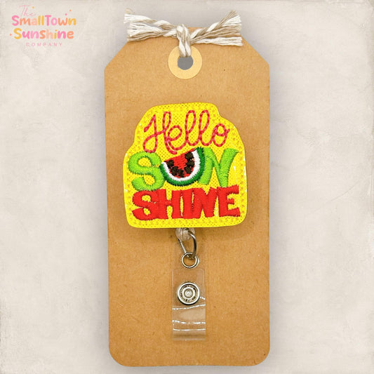 Hello Sunshine Retractable Badge Reel: Summer ID Holder, Name Tag, Swappable Topper, Coworker Gift, Lanyard, MRI Safe, Heavy Duty Options