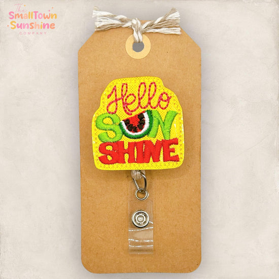 Hello Sunshine Retractable Badge Reel: Summer ID Holder, Name Tag, Swappable Topper, Coworker Gift, Lanyard, MRI Safe, Heavy Duty Options