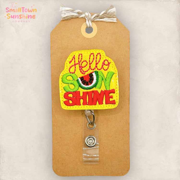 Hello Sunshine Retractable Badge Reel: Summer ID Holder, Name Tag, Swappable Topper, Coworker Gift, Lanyard, MRI Safe, Heavy Duty Options