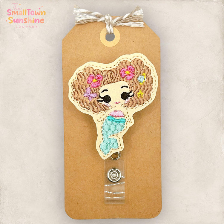 Ocean Mermaid Retractable Badge Reel: Summer ID Holder, Name Tag, Swappable Topper, Coworker Gift, Lanyard, MRI Safe, Heavy Duty Options