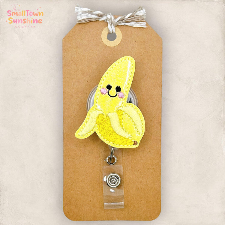 Peeled Banana Retractable Badge Reel: Cute Fruit ID Holder, Name Tag, Swappable Topper, Coworker Gift, Lanyard, MRI Safe, Heavy Duty Options