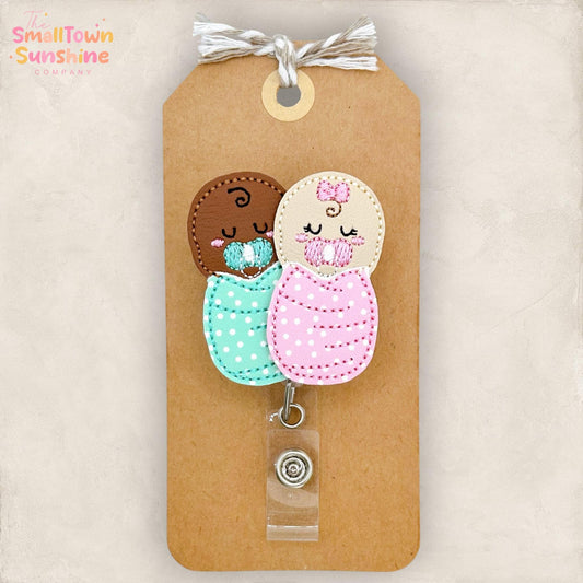 Pastel Swaddled Babies Retractable Badge Reel: L & D ID Holder, NICU Name Tag, Topper, Coworker Gift, Lanyard, MRI Safe, Heavy Duty Options