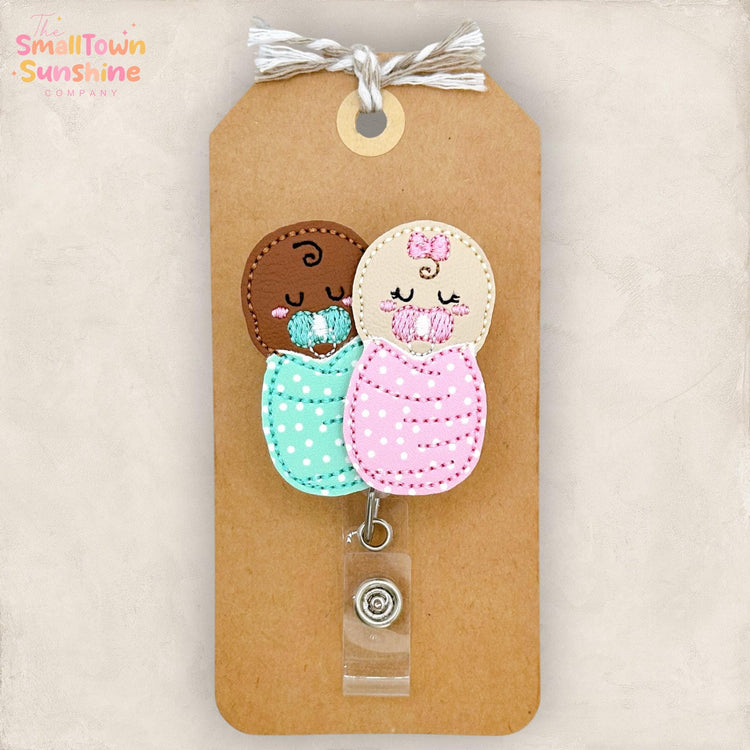 Pastel Swaddled Babies Retractable Badge Reel: L & D ID Holder, NICU Name Tag, Topper, Coworker Gift, Lanyard, MRI Safe, Heavy Duty Options