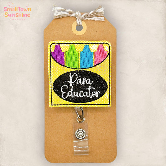 Para Educator Retractable Badge Reel: Crayon Box ID Holder, Name Tag, Swappable Topper, Coworker Gift, Lanyard, MRI Safe, Heavy Duty Options