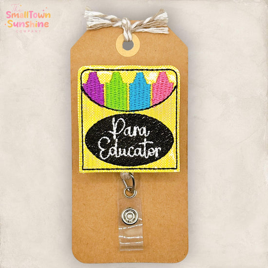 Para Educator Retractable Badge Reel: Crayon Box ID Holder, Name Tag, Swappable Topper, Coworker Gift, Lanyard, MRI Safe, Heavy Duty Options
