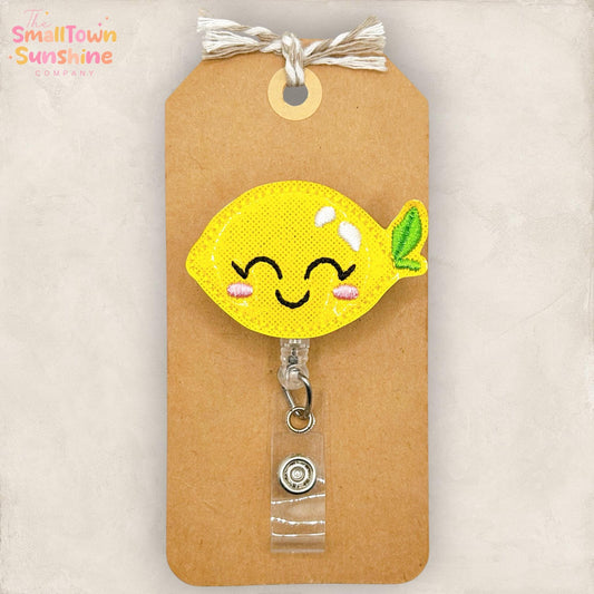 Cute Lemon Retractable Badge Reel: Fruit ID Holder, Name Tag, Swappable Topper, Coworker Gift, Lanyard, MRI Safe, Heavy Duty Options
