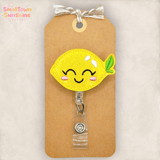 Cute Lemon Retractable Badge Reel: Fruit ID Holder, Name Tag, Swappable Topper, Coworker Gift, Lanyard, MRI Safe, Heavy Duty Options