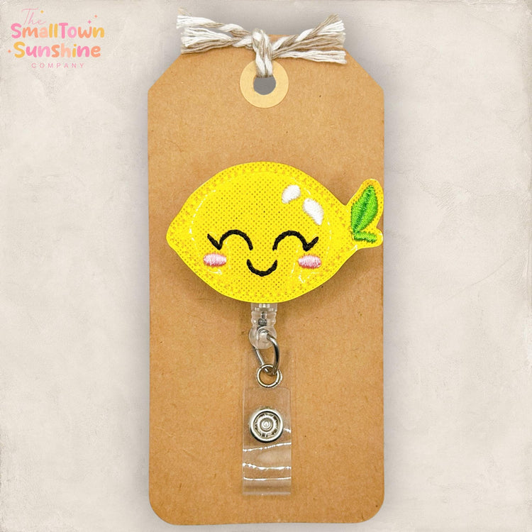 Cute Lemon Retractable Badge Reel: Fruit ID Holder, Name Tag, Swappable Topper, Coworker Gift, Lanyard, MRI Safe, Heavy Duty Options