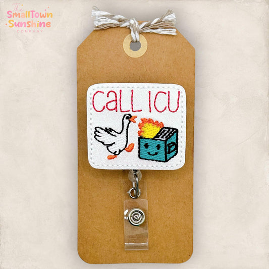 Call ICU Retractable Badge Reel: Dumpster Fire Goose Id Holder, Name Tag, Topper, Coworker Gift, Lanyard, MRI Safe, Heavy Duty | GLITTER