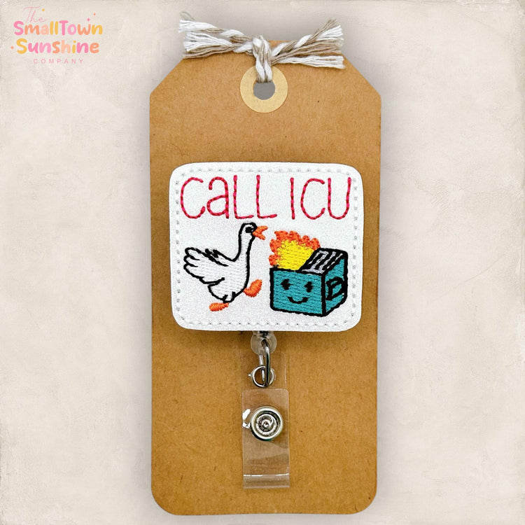 Call ICU Retractable Badge Reel: Dumpster Fire Goose Id Holder, Name Tag, Topper, Coworker Gift, Lanyard, MRI Safe, Heavy Duty | GLITTER