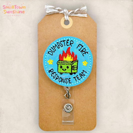 Dumpster Fire Response Team Retractable Badge Reel: Funny ID Holder, Name Tag, Topper, Coworker Gift, Lanyard, MRI Safe, Heavy Duty Options