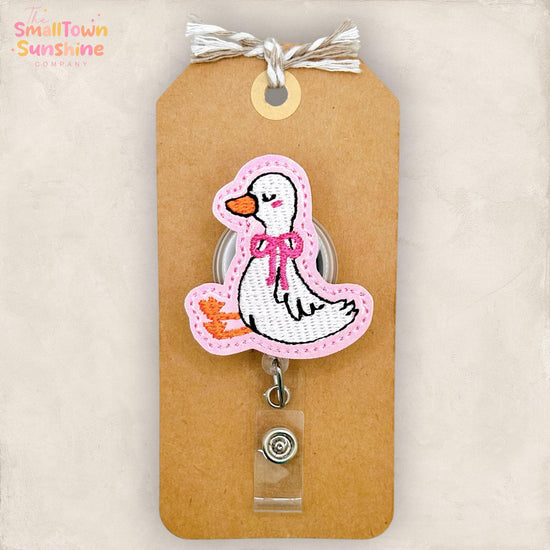 Sweet Bow Goose Retractable Badge Reel: Coquette Bird ID Holder, Name Tag, Topper, Coworker Gift, Lanyard, MRI Safe, Heavy Duty Options