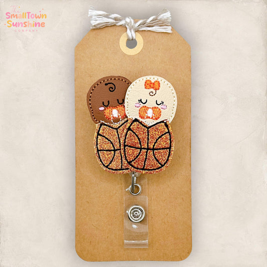Diverse Basketball Babies Retractable Badge Reel: L & D ID Holder, NICU Name Tag, Coworker Gift, Lanyard, MRI Safe, Heavy Duty Options