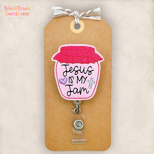 Jesus is my Jam Retractable Badge Reel: Christian ID Holder, Name Tag, Swappable Topper, Coworker Gift, Lanyard, MRI Safe, Heavy Duty Option