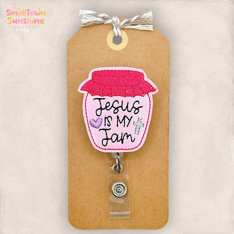 Jesus is my Jam Retractable Badge Reel: Christian ID Holder, Name Tag, Swappable Topper, Coworker Gift, Lanyard, MRI Safe, Heavy Duty Option