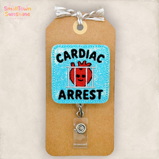 Cardiac Arrest Retractable Badge Reel: Heart ID Holder, Name Tag, Topper, Coworker Gift, Lanyard, MRI Safe, Heavy Duty Options | GLITTER