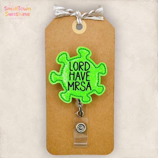 Lord Have MRSA Retractable Badge Reel: Germ Id Holder, Name Tag, Topper, Coworker Gift, Lanyard, MRI Safe, Heavy Duty Options | GLITTER
