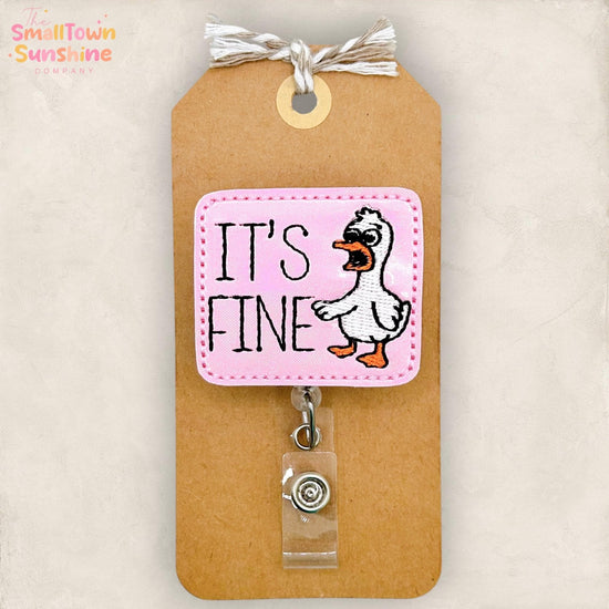 It’s Fine Retractable Badge Reel: Silly Goose ID Holder, Name Tag, Swappable Topper, Coworker Gift, Lanyard, MRI Safe, Heavy Duty Options