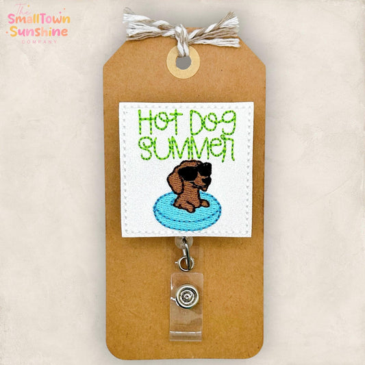 Hot Dog Summer Retractable Badge Reel: Dachshund ID Holder, Name Tag, Topper, Coworker Gift, Lanyard, MRI Safe, Heavy Duty Option | GLITTER