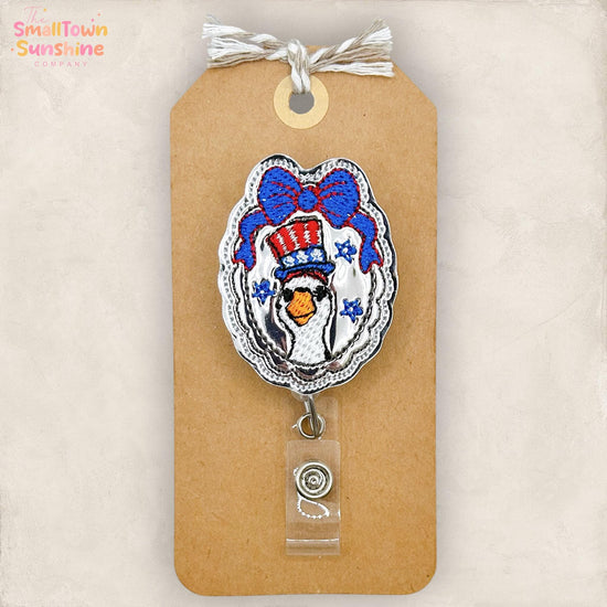 Uncle Sam Goose Cameo Retractable Badge Reel: ID Holder, Name Tag, Swappable Topper, Coworker Gift, Lanyard, MRI Safe, Heavy Duty Options