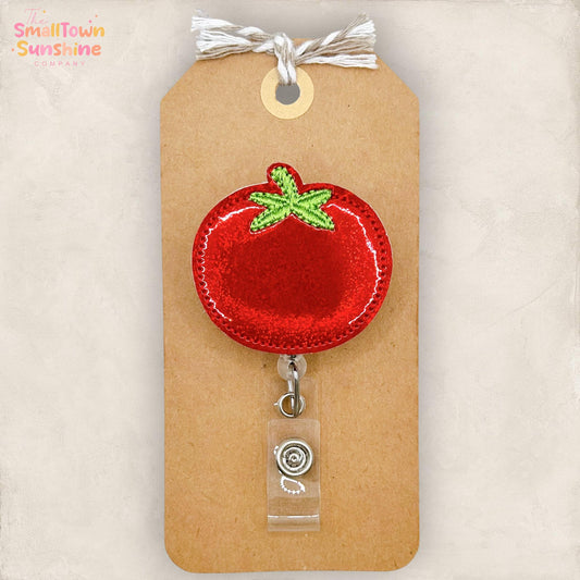 Red Tomato Retractable Badge Reel: Vegetable ID Holder, Name Tag, Swappable Topper, Coworker Gift, Lanyard, MRI Safe, Heavy Duty Options