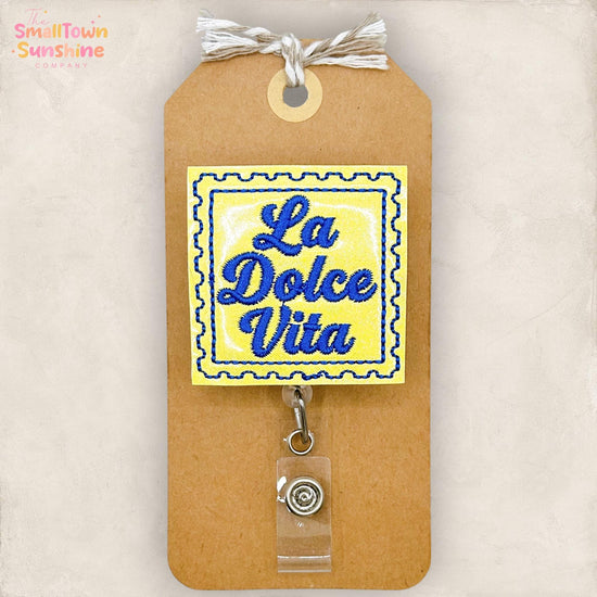 La Dolce Vita Stamp Retractable Badge Reel: The Good Life ID Holder, Name Tag, Topper, Nurse Gift, Lanyard, MRI Safe, Heavy Duty Options
