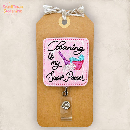 Cleaning is My Superpower Retractable Badge Reel: EVS ID Holder, Name Tag, Topper, Coworker Gift, Lanyard, MRI Safe, Heavy Duty Options