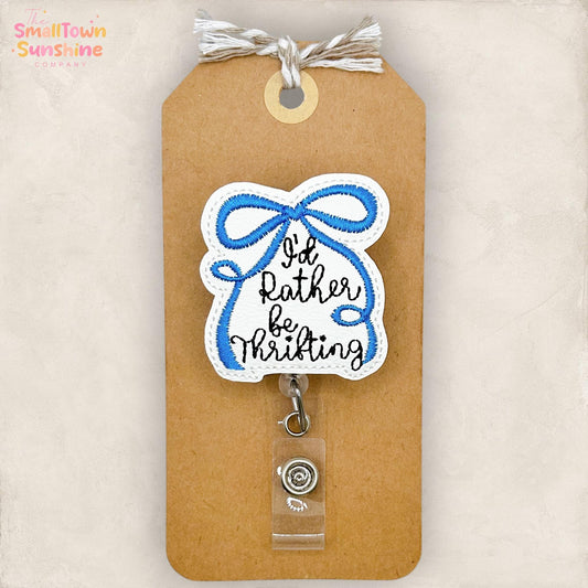 I’d Rather be Thrifting Retractable Badge Reel: ID Holder, Name Tag, Swappable Topper, Coworker Gift, Lanyard, MRI Safe, Heavy Duty Option