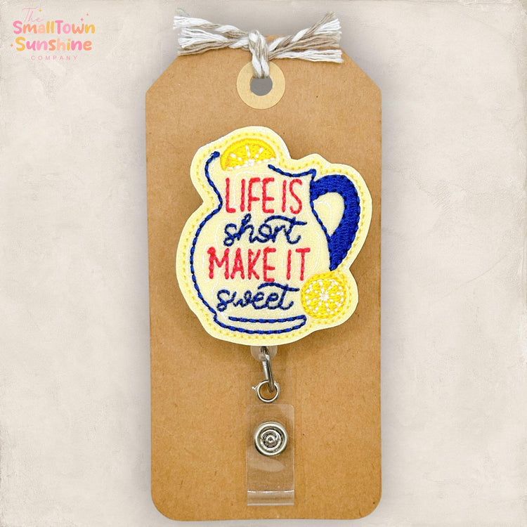 Life is Short Make it Sweet Retractable Badge Reel: Lemon ID Holder, Name Tag, Topper, Nurse Gift, Lanyard, MRI Safe, Heavy Duty | GLITTER