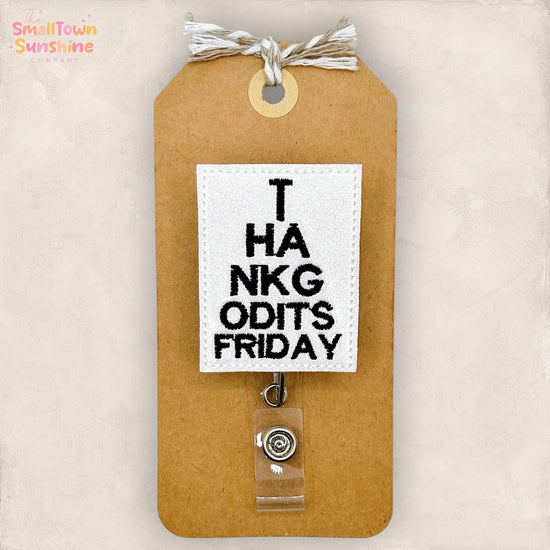 Thank God It’s Friday Retractable Badge Reel: Eye Chart ID Holder, Name Tag, Topper, Coworker Gift, Lanyard, MRI Safe, Heavy Duty | GLITTER