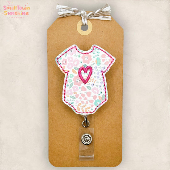 Pink Floral Baby Bodysuit Badge Reel, L & D Badge Reel, NICU Nurse Badge Clip, Doula Lanyard, Coworker Gift, Name Tag, Retractable ID Holder