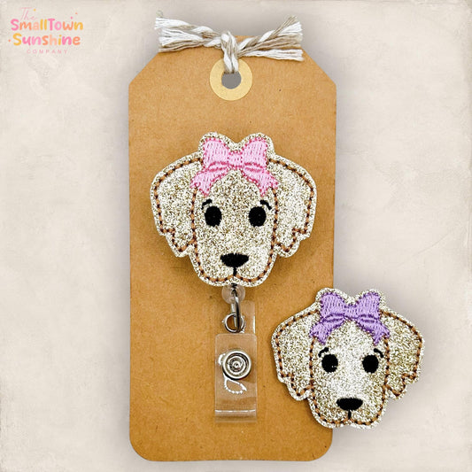 Golden Retriever with Bow Badge Topper