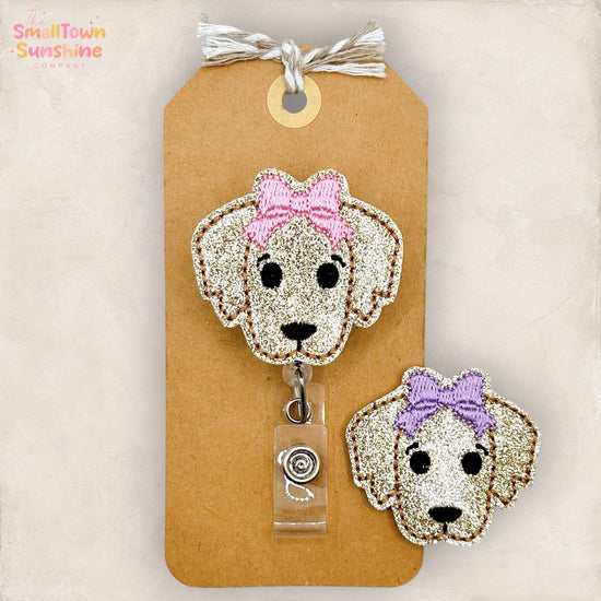 Golden Retriever with Bow Badge Topper