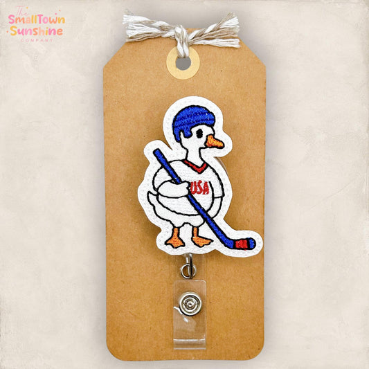 USA Hockey Goose Retractable Badge Reel: Id Holder, Name Tag, Topper, Coworker Gift, Lanyard, MRI Safe, Heavy Duty Options | GLITTER
