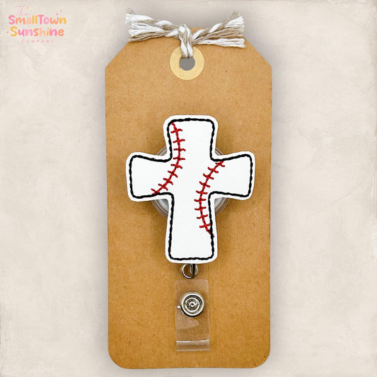 Baseball Cross Retractable Badge Reel: Sport ID Holder, Name Tag, Swappable Topper, Coworker Gift, Lanyard, MRI Safe, Heavy Duty Options
