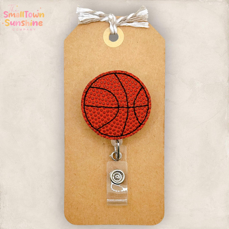 Textured Basketball Retractable Badge Reel: Coach ID Holder, Name Tag, Swappable Topper, Coworker Gift, Lanyard, MRI Safe, Heavy Duty Option