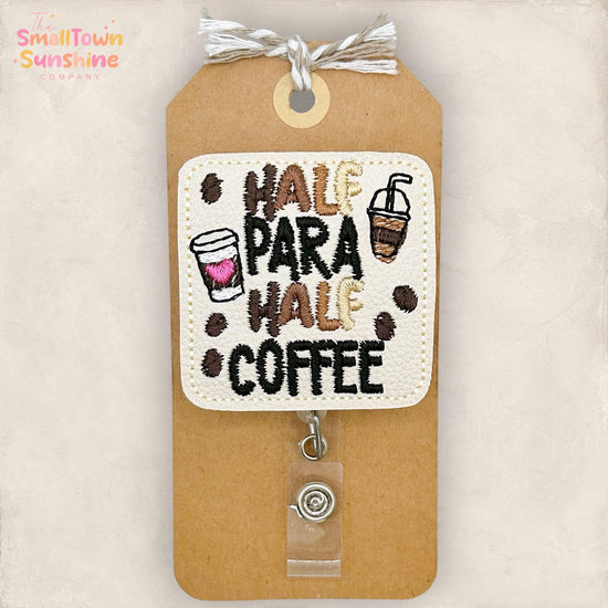 Half Para Half Coffee Retractable Badge Reel: ID Holder, Name Tag, Swappable Topper, Coworker Gift, Lanyard, MRI Safe, Heavy Duty Options