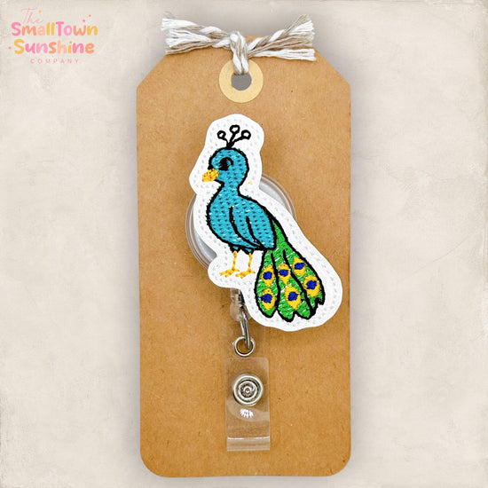 Peacock Retractable Badge Reel: Bird ID Holder, Name Tag, Swappable Topper, Coworker Gift, Lanyard, MRI Safe, Heavy Duty Option